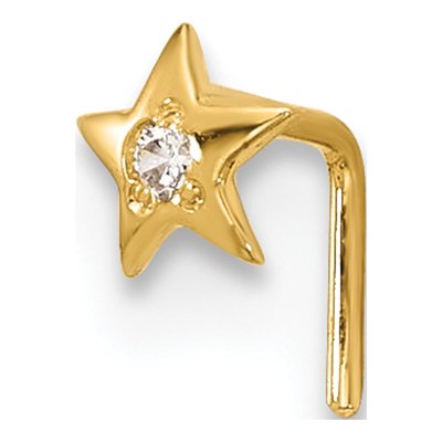 14K Yellow Gold CZ Star Nose Stud, 23 Gauge