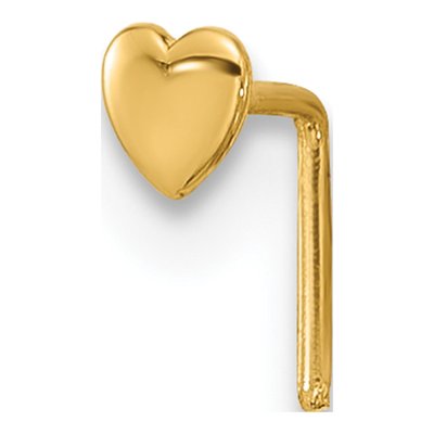 14K Yellow Gold Heart Nose Stud, 22 Gauge