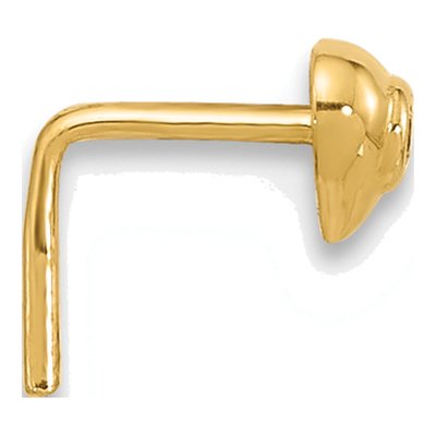 14K Yellow Gold CZ Heart Nose Stud, 22 Gauge – view 2