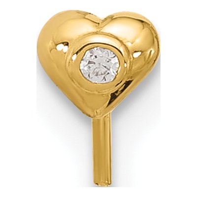 14K Yellow Gold CZ Heart Nose Stud, 22 Gauge – view 3