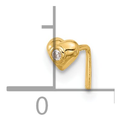 14K Yellow Gold CZ Heart Nose Stud, 22 Gauge – view 4