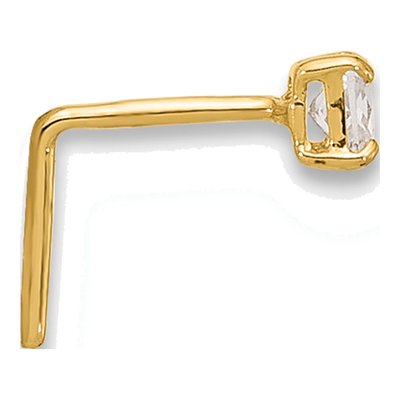 14K Yellow Gold Square CZ Nose Stud, 22G – view 2