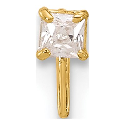 14K Yellow Gold Square CZ Nose Stud, 22G – view 3