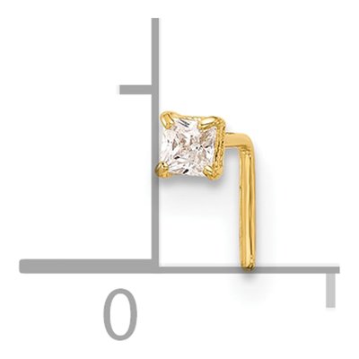 14K Yellow Gold Square CZ Nose Stud, 22G – view 4