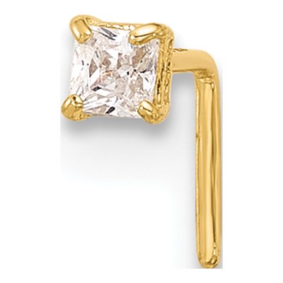 14K Yellow Gold Square CZ Nose Stud, 22G