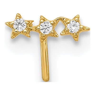 14K Yellow Gold CZ 3-Star Nose Stud – view 3
