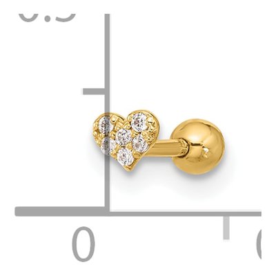 14K Yellow Gold CZ Heart Labret Body Jewelry – view 4