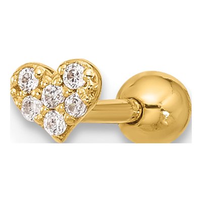 14K Yellow Gold CZ Heart Labret Body Jewelry