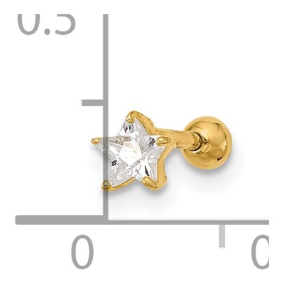14K Yellow Gold CZ Star Labret Stud, 18G – view 4