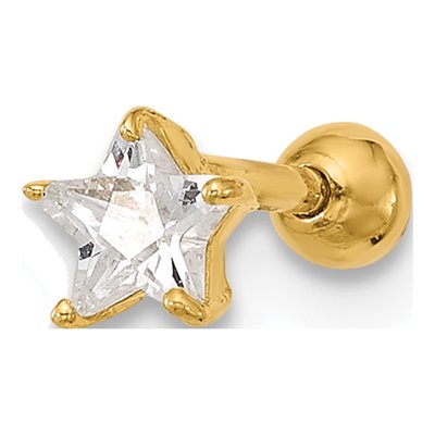 14K Yellow Gold CZ Star Labret Stud, 18G
