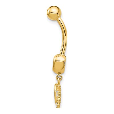 14K Gold CZ Double Heart Dangle Belly Ring – view 2