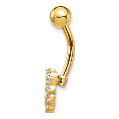 14K Yellow Gold CZ Heart Belly Ring – view 2