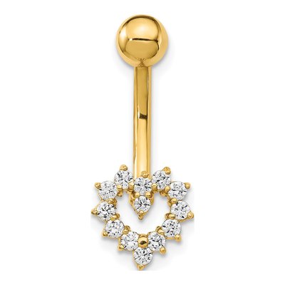 14K Yellow Gold CZ Heart Belly Ring – view 3