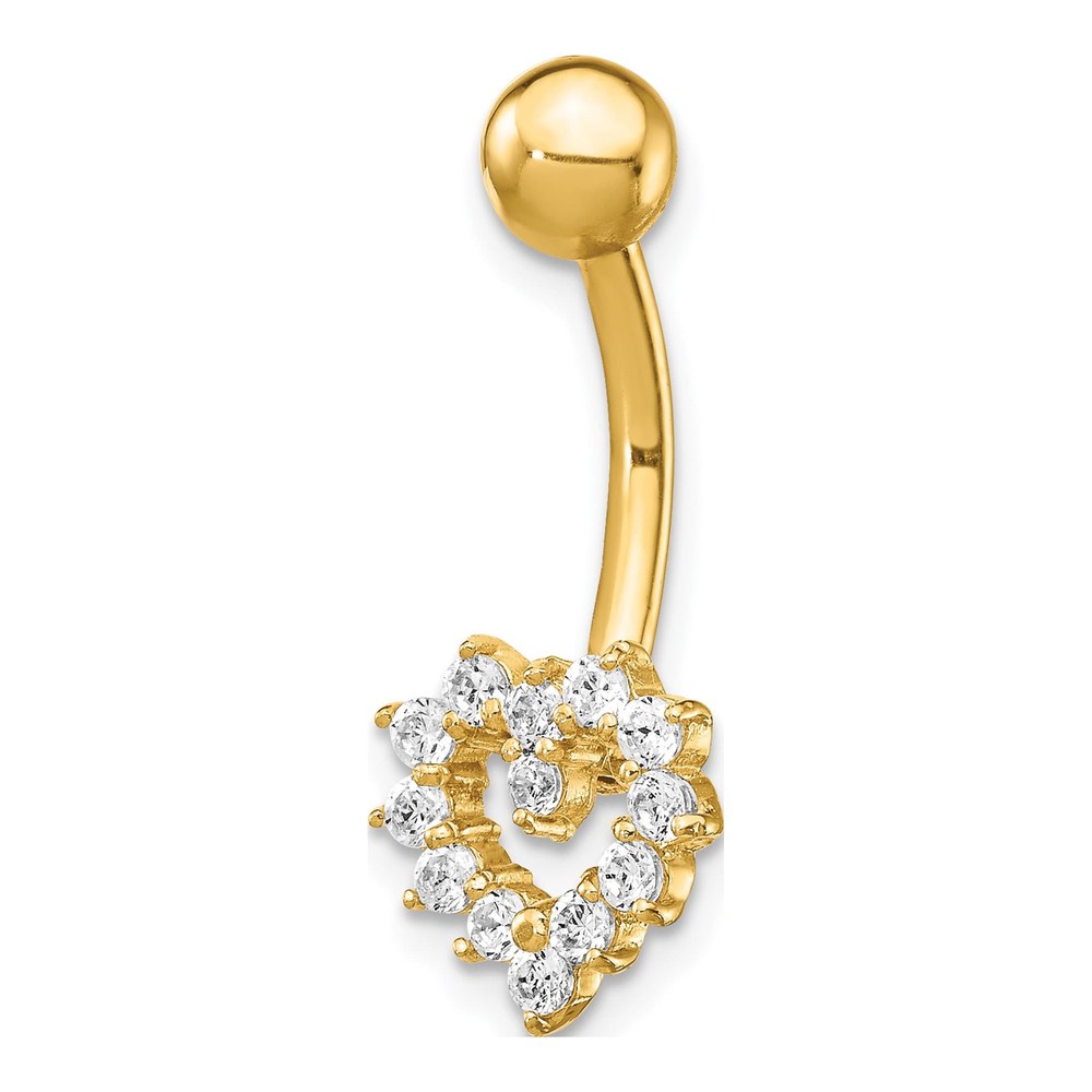 14K Yellow Gold CZ Heart Belly Ring