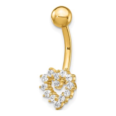 14K Yellow Gold CZ Heart Belly Ring