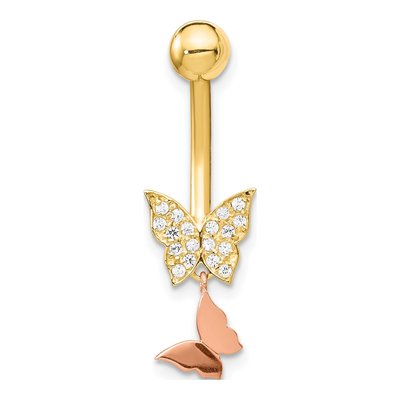 14K Two-Tone Gold CZ Butterfly Belly Ring – view 3