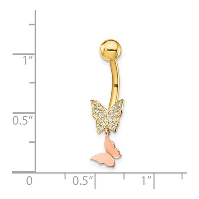 14K Two-Tone Gold CZ Butterfly Belly Ring – view 4