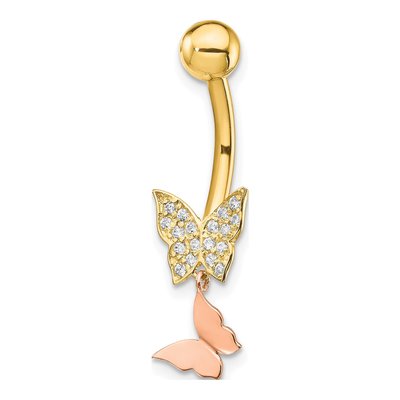14K Two-Tone Gold CZ Butterfly Belly Ring
