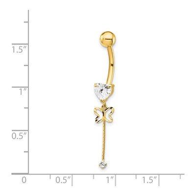 14K Yellow Gold CZ Butterfly Dangle Belly Ring – view 3