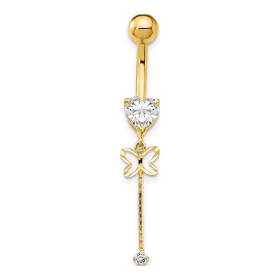 14K Yellow Gold CZ Butterfly Dangle Belly Ring – view 4
