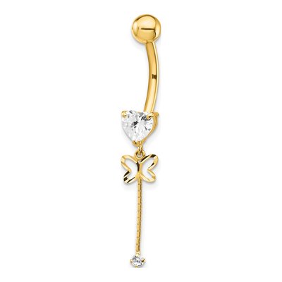 14K Yellow Gold CZ Butterfly Dangle Belly Ring