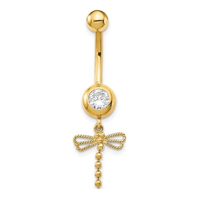 14K Gold CZ Dragonfly Belly Ring – view 4