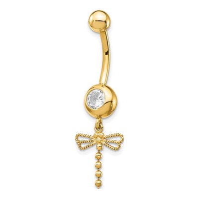 14K Gold CZ Dragonfly Belly Ring