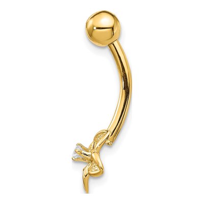 14K Yellow Gold CZ Flower Belly Ring, 14 Gauge – view 2
