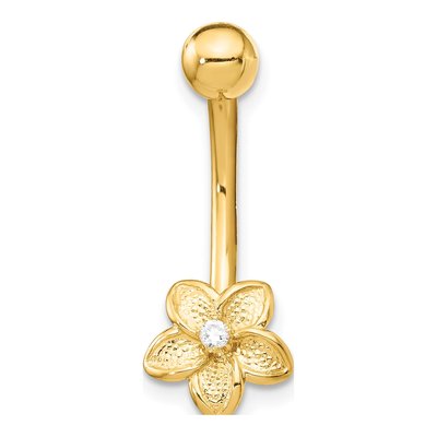 14K Yellow Gold CZ Flower Belly Ring, 14 Gauge – view 3