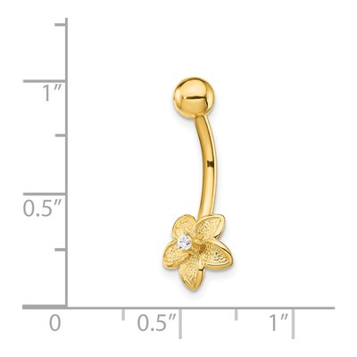 14K Yellow Gold CZ Flower Belly Ring, 14 Gauge – view 4