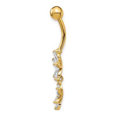 14K Yellow Gold CZ Flower Dangle Belly Ring – view 2