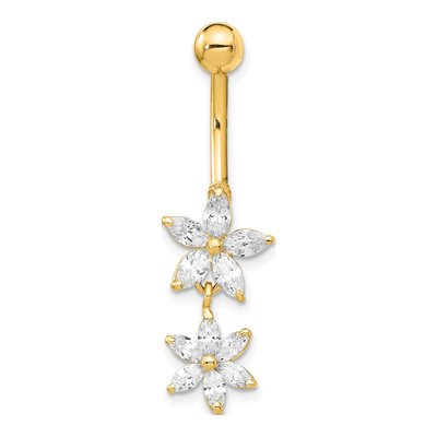 14K Yellow Gold CZ Flower Dangle Belly Ring – view 3