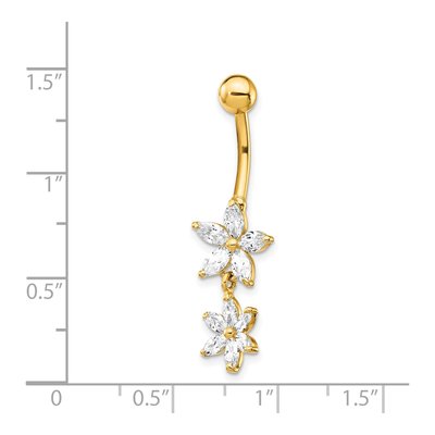 14K Yellow Gold CZ Flower Dangle Belly Ring – view 4