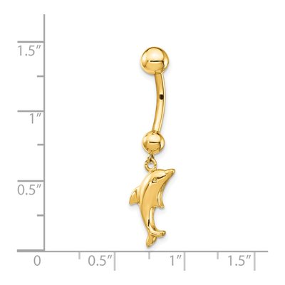 14K Yellow Gold Dolphin Dangle Belly Ring – view 4
