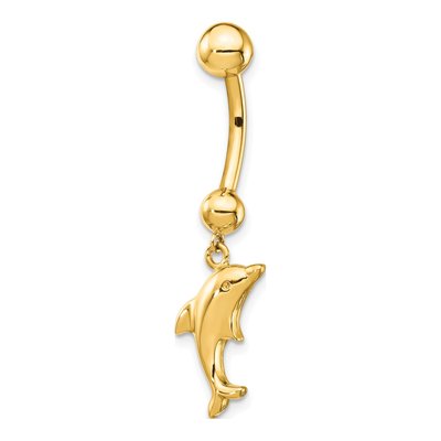 14K Yellow Gold Dolphin Dangle Belly Ring