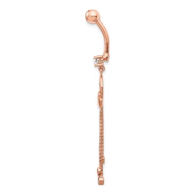 14K Rose Gold CZ Heart Belly Ring, 14 Gauge – view 2