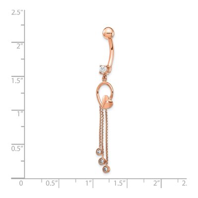 14K Rose Gold CZ Heart Belly Ring, 14 Gauge – view 3