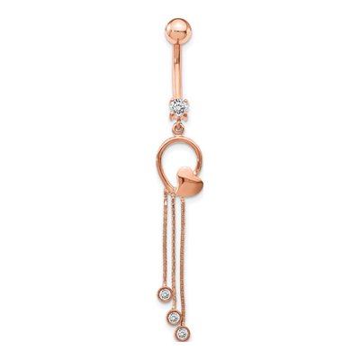 14K Rose Gold CZ Heart Belly Ring, 14 Gauge – view 4