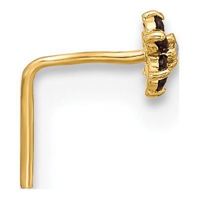 14K Gold Black & White CZ Flower Nose Post – view 2