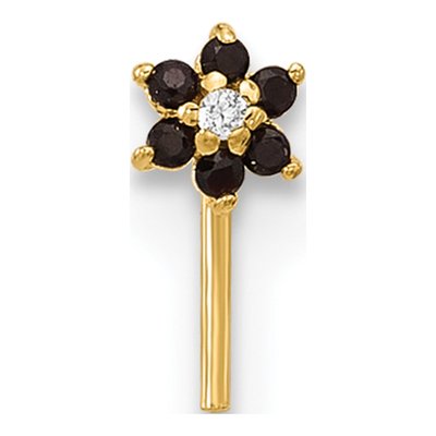14K Gold Black & White CZ Flower Nose Post – view 3