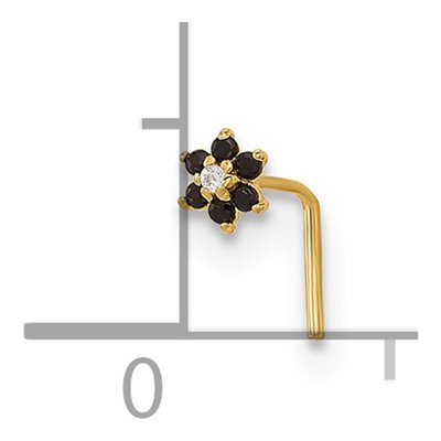 14K Gold Black & White CZ Flower Nose Post – view 4