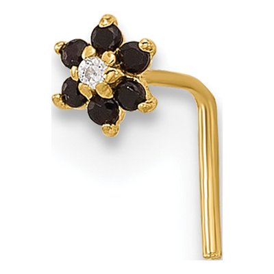 14K Gold Black & White CZ Flower Nose Post