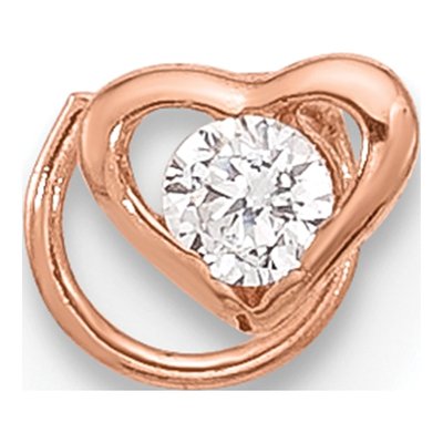 14K Rose Gold CZ Heart Nose Ring, 23 Gauge – view 3