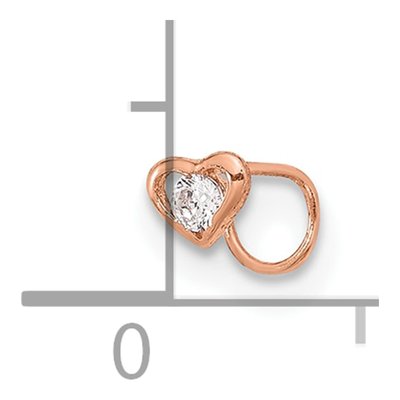 14K Rose Gold CZ Heart Nose Ring, 23 Gauge – view 4