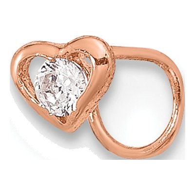 14K Rose Gold CZ Heart Nose Ring, 23 Gauge
