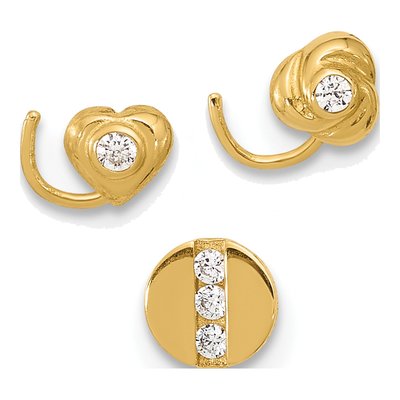 14K Yellow Gold CZ Nose Post Set, 3-Piece – view 3