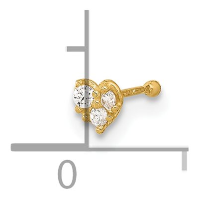 14K Yellow Gold CZ Heart Nose Post – view 4