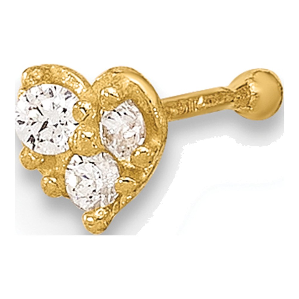 14K Yellow Gold CZ Heart Nose Post