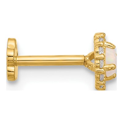 14K Gold Lab Opal & CZ Halo Cartilage Stud – view 2