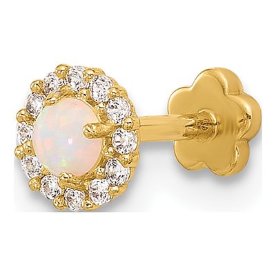 14K Gold Lab Opal & CZ Halo Cartilage Stud